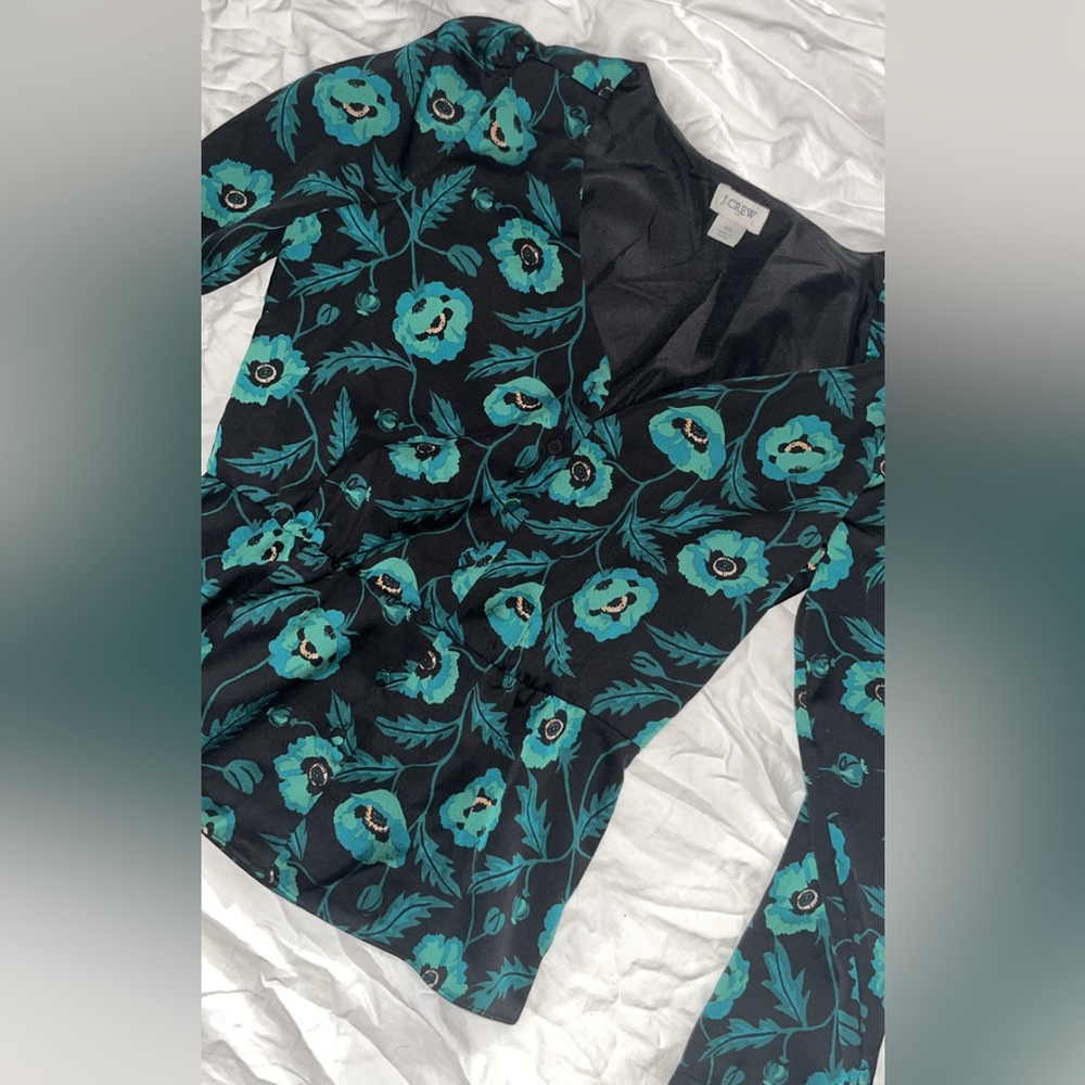 J. Crew Black Dress with Teal Floral Design